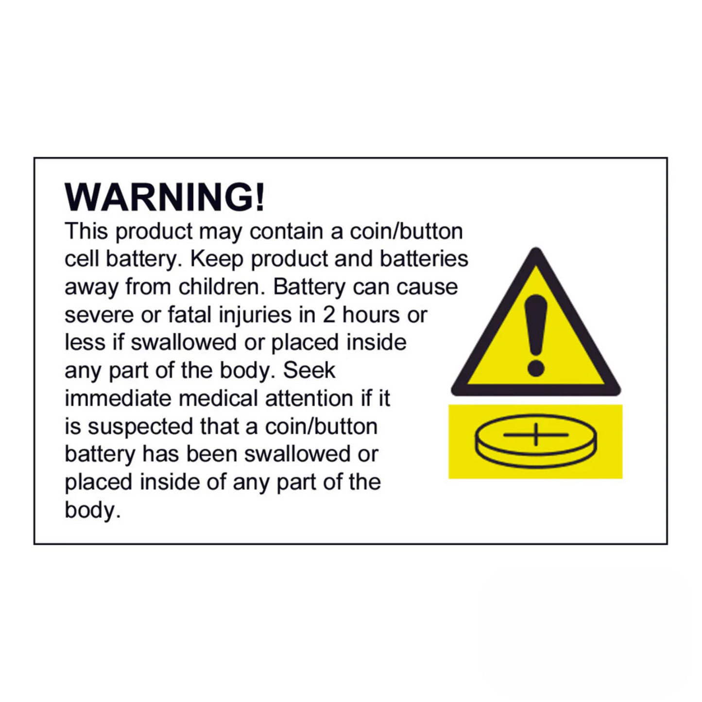 Warning label for button battery cells