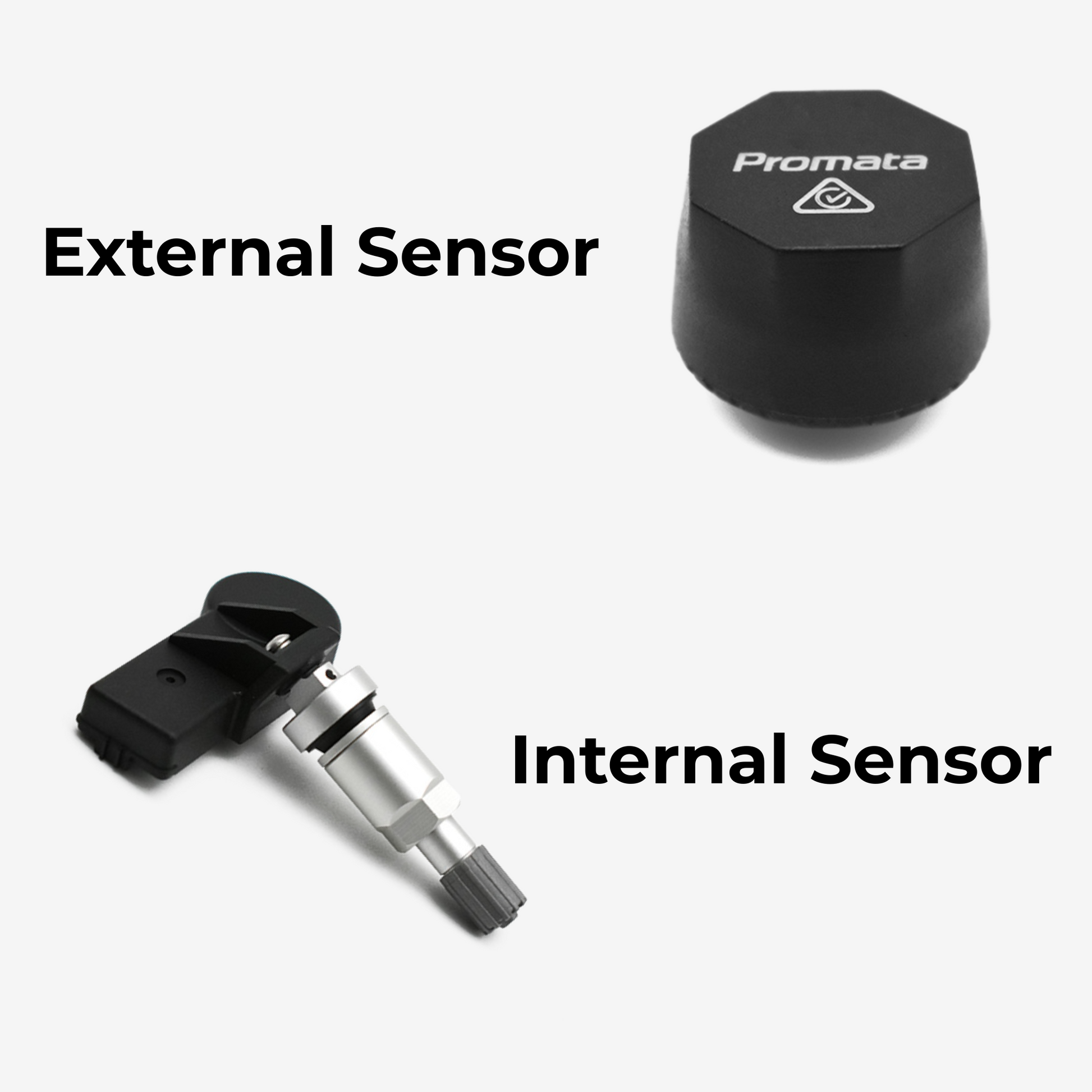 External car TPMS sensor and internal car TPMS sensor labelled