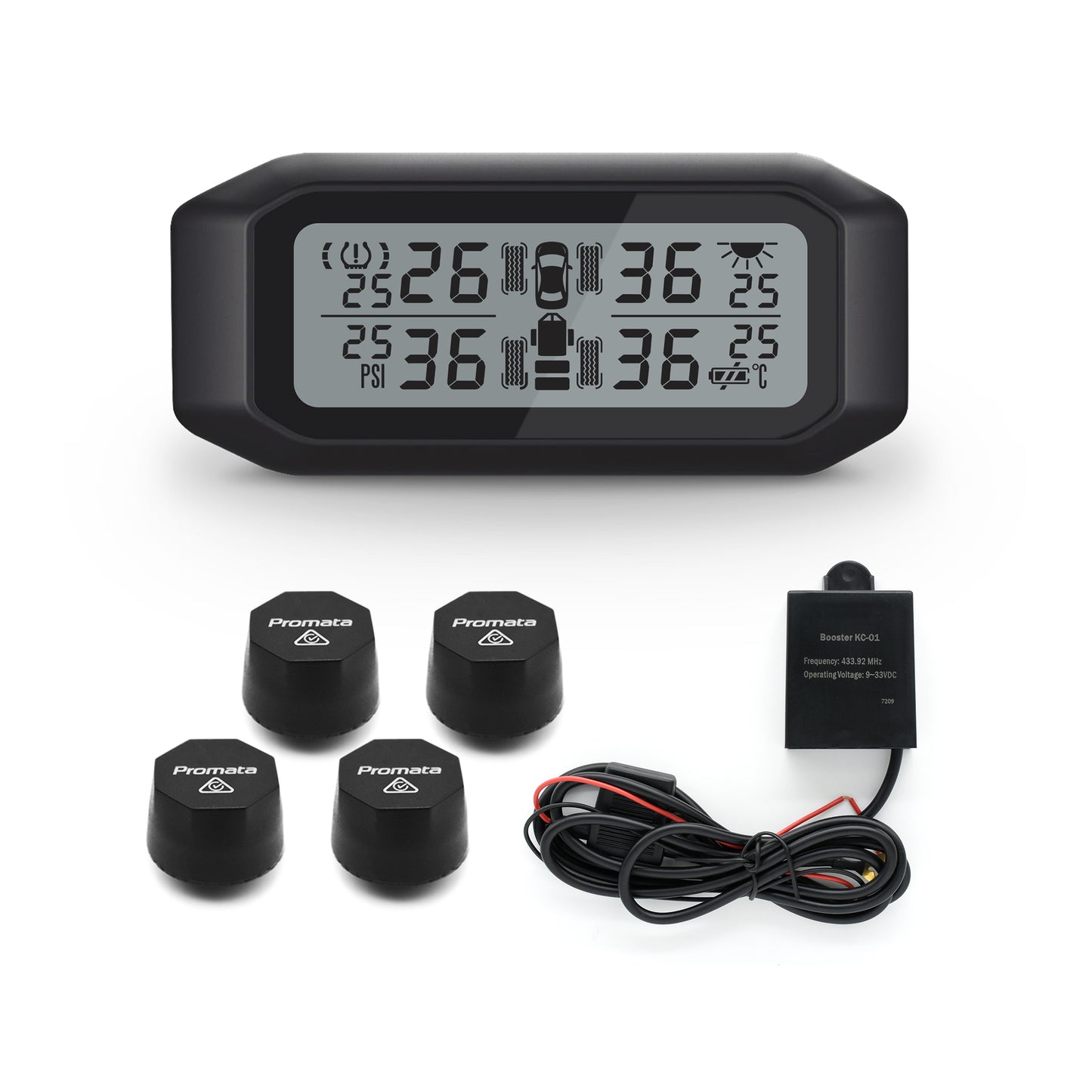 Promata Mata 1E TPMS - 4 external sensors and signal booster for cars & 4WDs.