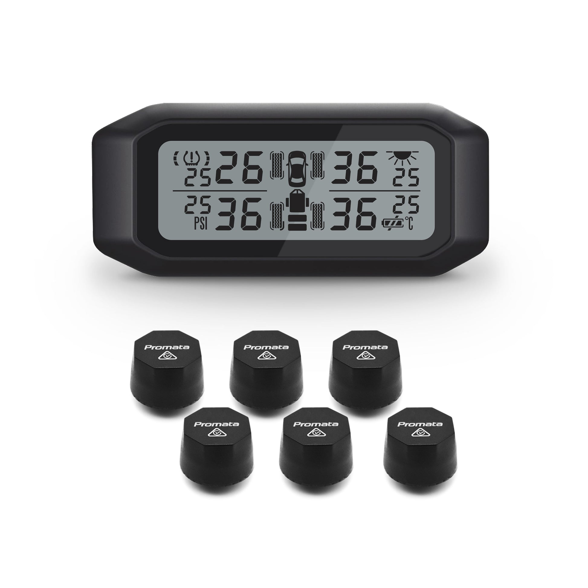 Promata Mata 1E TPMS - 6 external sensors for 4WDs and single axle trailers.