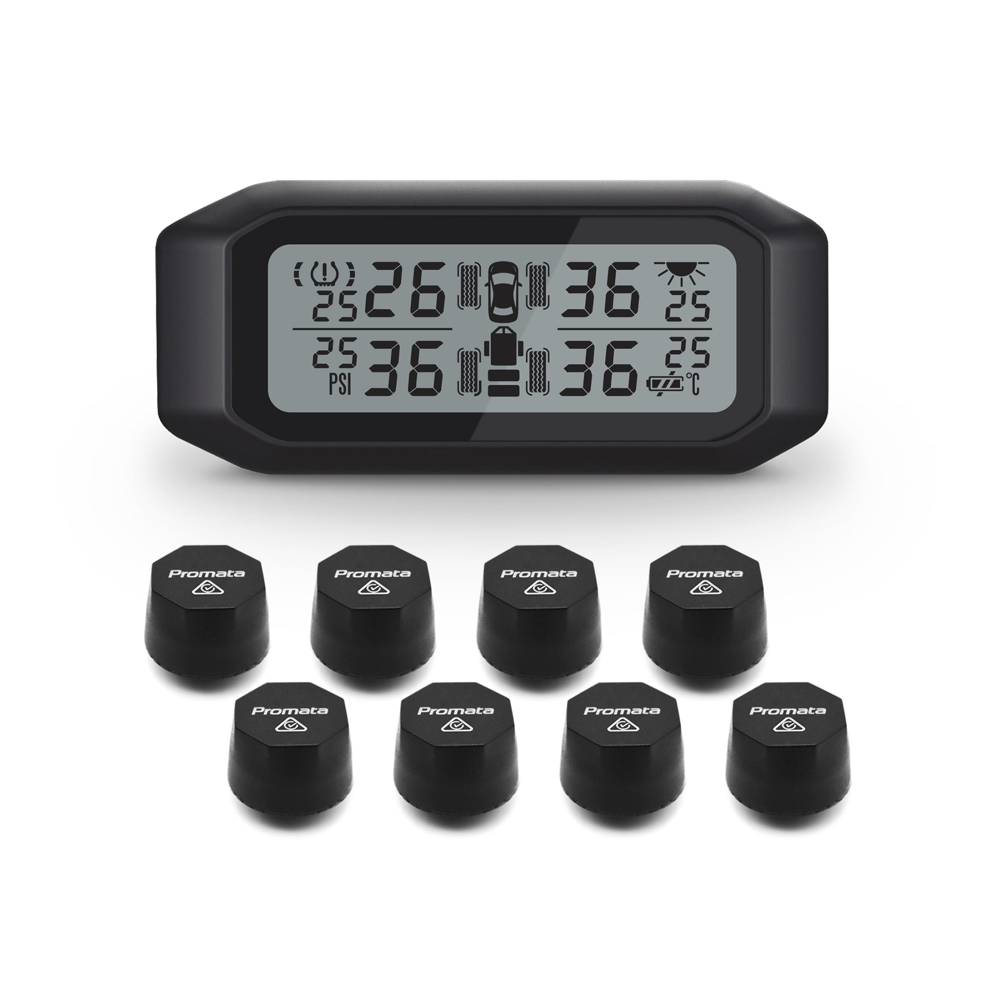 Promata Mata 1E TPMS - 8 external sensors for 4WDs and dual axle trailers.
