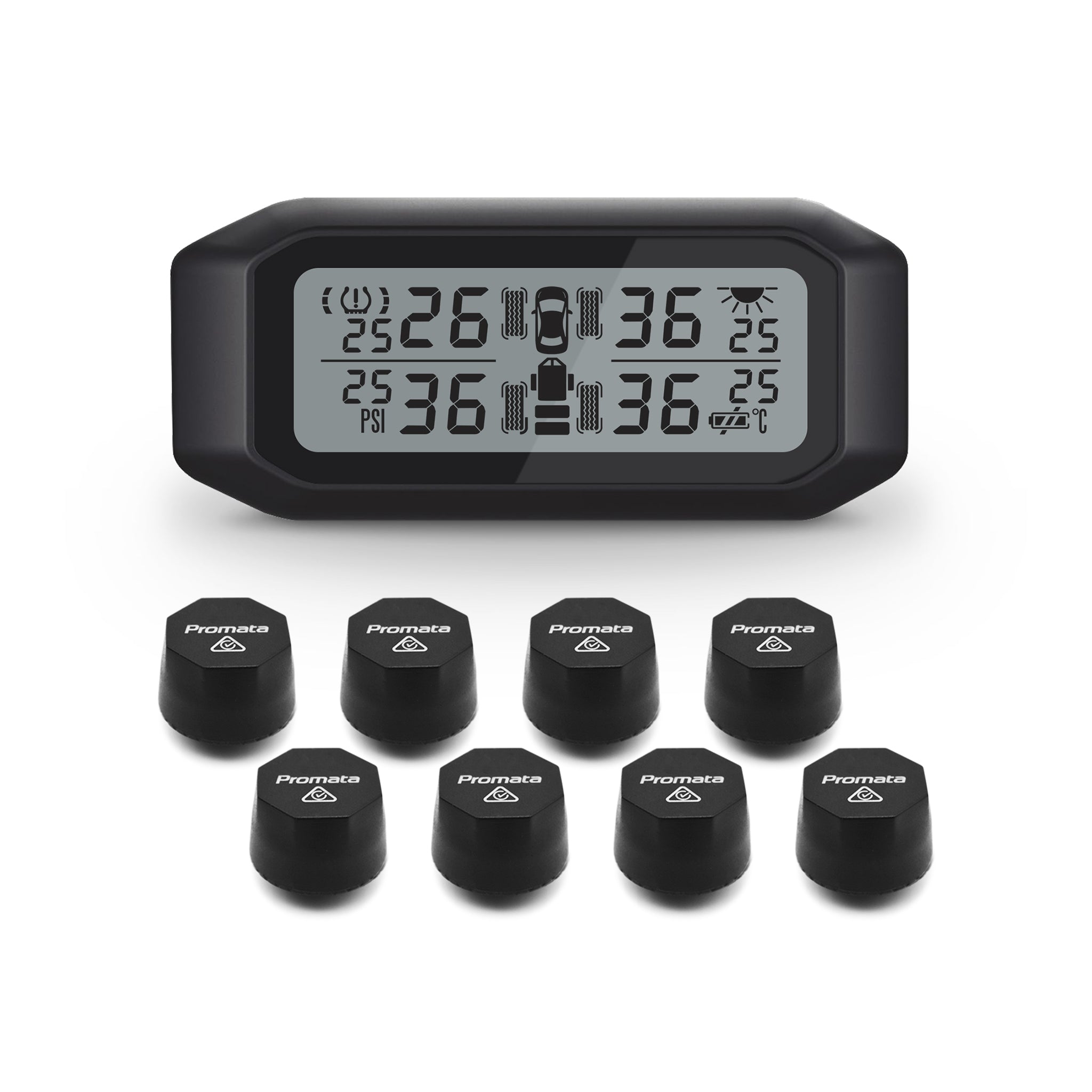 Promata Mata 1E TPMS - 8 external sensors for 4WDs and dual axle trailers.