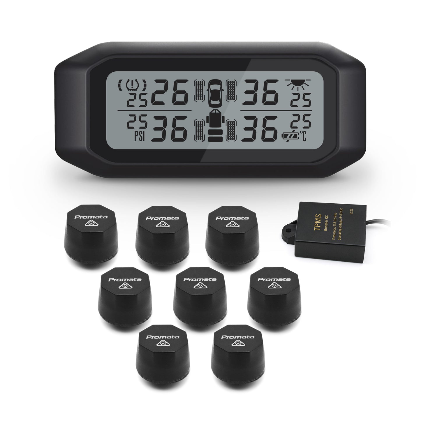 Promata Mata 1E TPMS - 8 external sensors and signal booster for 4WDs and dual axle trailers.