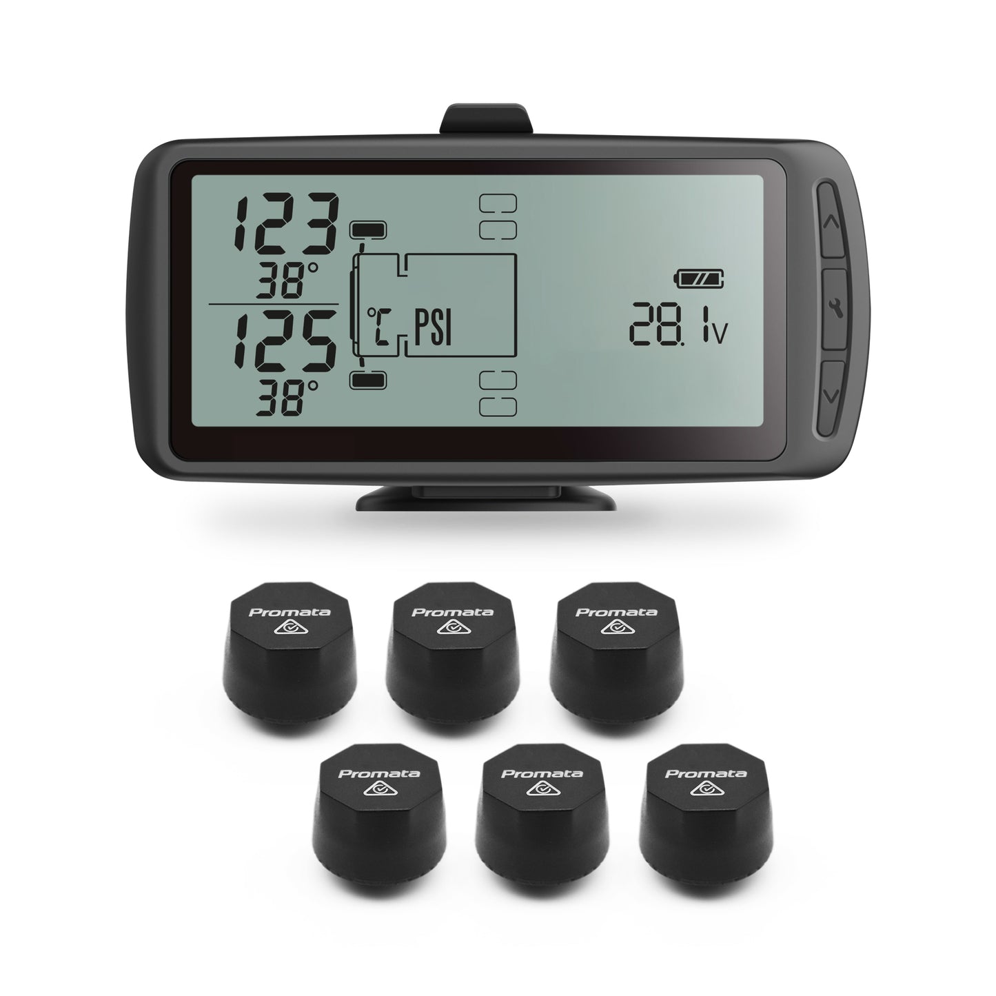 Mata 7 - Large Screen TPMS for Trucks & Heavy Vehicles | 6 External Sensors - Promata Australia