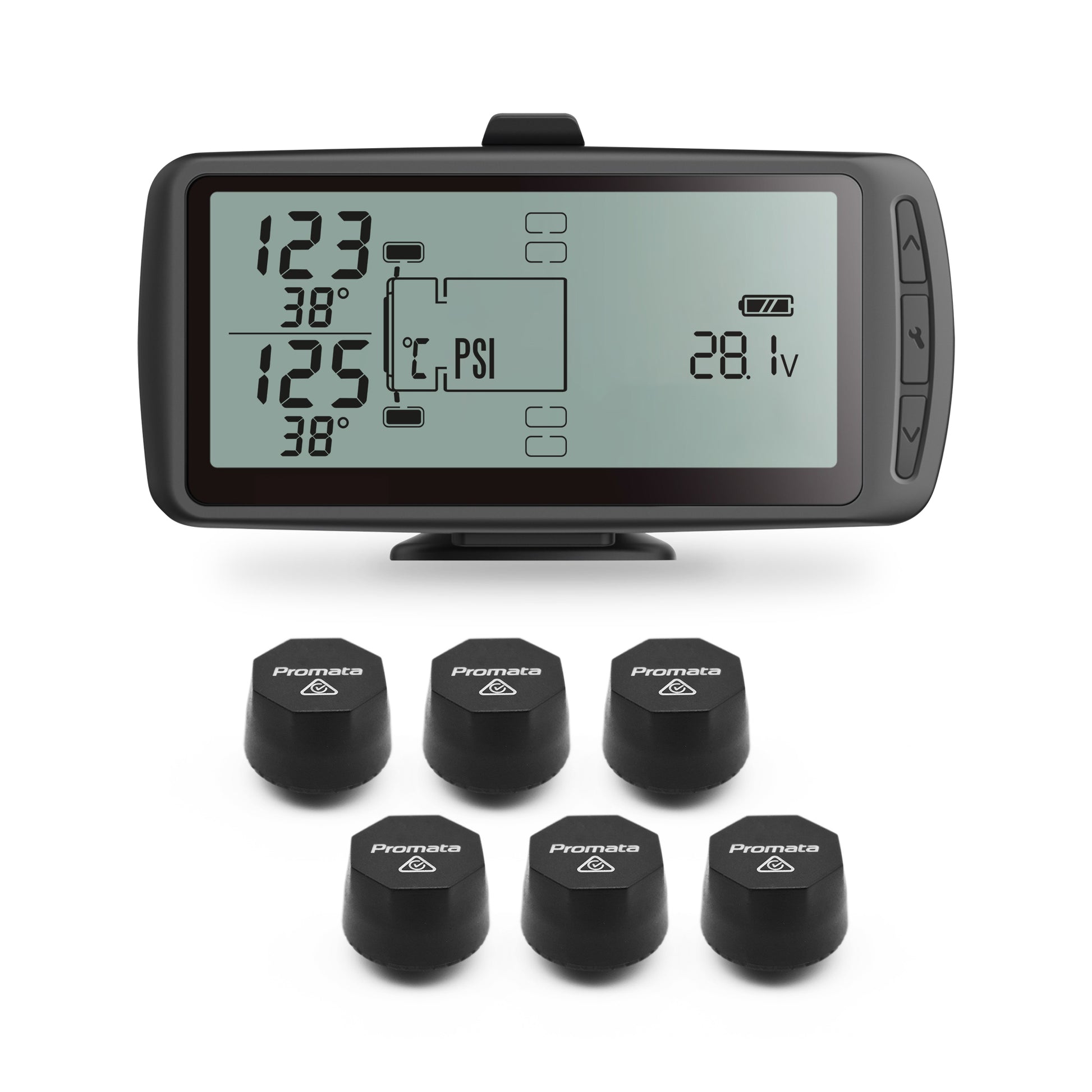 Mata 7 - Large Screen TPMS for Trucks & Heavy Vehicles | 6 External Sensors - Promata Australia