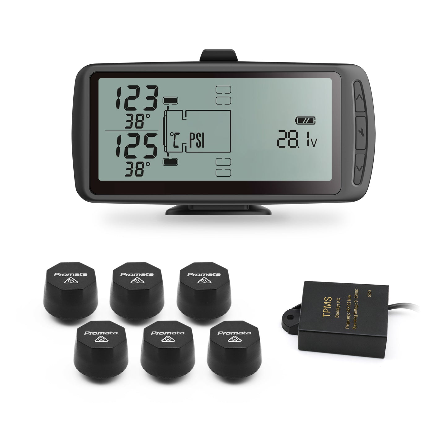 Mata 7 - Large Screen TPMS for Trucks & Heavy Vehicles | 6 External Sensors - Promata Australia