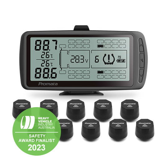 Image of Mata 7 Tyre Pressure Monitoring System with HVIA safety award sticker.